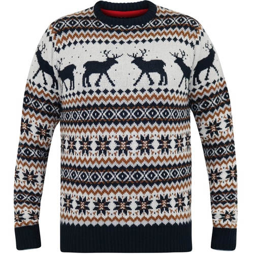 D555 Antler Fairisle Design Reindeer Christmas Jumper Black